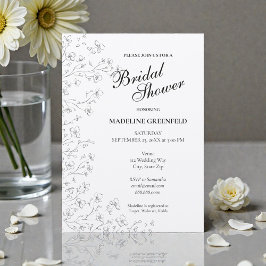 Invitación Black & White Peony Flowers Wedding Bridal Shower