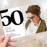 Invitación Black White Photo 50th Birthday Party<br><div class="desc">Crea recuerdos duraderos en tu bash de 50 años con estas invitaciones clásicas de cumpleaños en blanco y negro! Con un gran tipo de letra en negrita que muestra el número '50', una foto del chico/chica de cumpleaños y un patrón moderno que es fácil de personalizar, estas invitaciones capturarán el...</div>