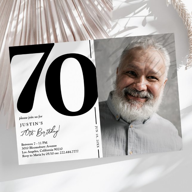 Invitación Black White Photo 70th Birthday Party (Subido por el creador)
