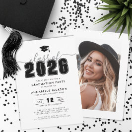 Invitación Black White Photo Graduation Party