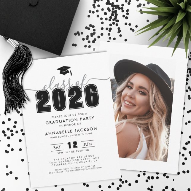 Invitación Black White Photo Graduation Party (Black White Photo Graduation Party Invitation)