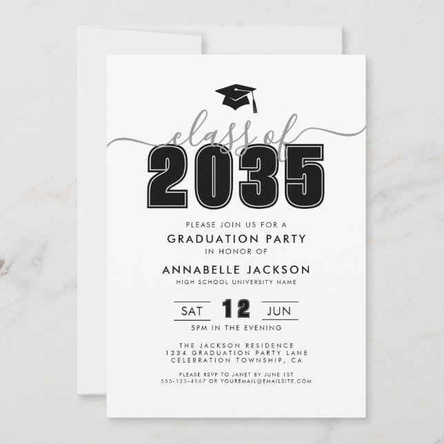 Invitación Black White Photo Graduation Party (Anverso)