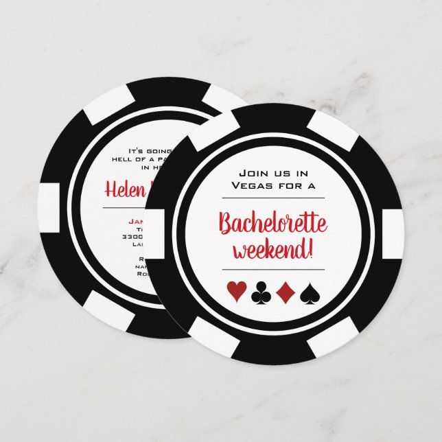 Invitación Black White Poker Chip Casino Bachelorette Party (Anverso / Reverso)