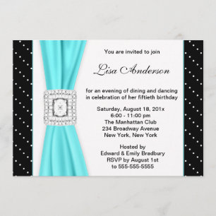 Invitación Black White Polka Dot Diamante Verde azulado 50 cu