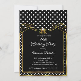 Invitación Black White Polka Dots Birday Party Photo