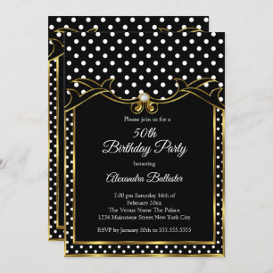 Invitación Black White Polka Dots Birday Party Photo