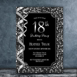 Invitación Black White Sequins 18th Birthday Party