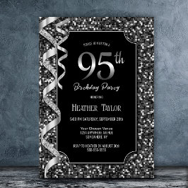 Invitación Black White Sequins 95th Birthday Party
