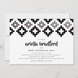 Invitación Black White Silver Boho Aztec Baby Shower