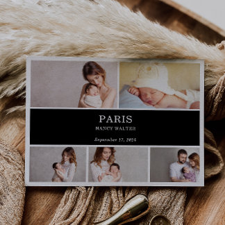 Invitación Black White Simple Photo Baby Announcement Card