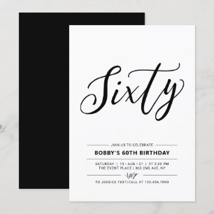 Invitación Black & White Sixty Minimal 60 Cumpleaños Fiesta