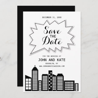 Invitación Black & White Skyline Save The Date en español