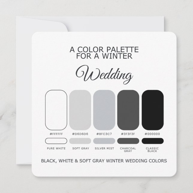 Invitación Black White Soft Gray Winter Wedding Palette Card (Anverso)