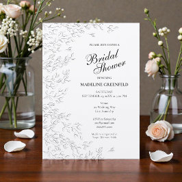 Invitación Black & White Spring Leaves Floral Bridal Shower