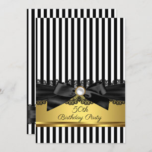 Invitación Black White Stripe Lace arco Oro 50 cumpleaños