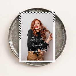 Invitación Black White Stripes Moderno Graduación Minimalista