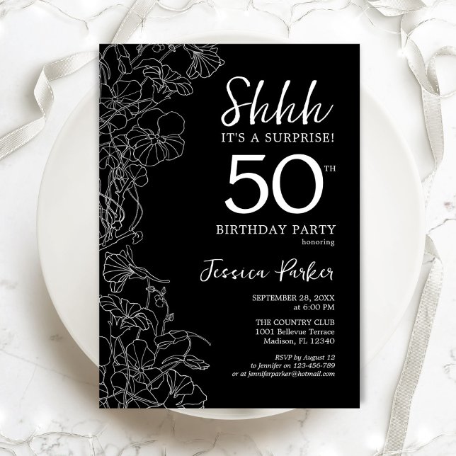 Invitación Black White Surprise 50° cumpleaños (Subido por el creador)