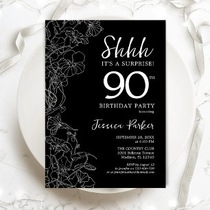 Invitación Black White Surprise Cumpleaños 90