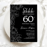 Invitación Black White Surprise Cumpleaños número 60<br><div class="desc">Invitación de cumpleaños número 60 de Black White Surprise. El diseño femenino moderno minimalista presenta acentos botánicos y tipografía. Sencilla tarjeta de invitación floral perfecta para una elegante celebración de cumpleaños sorpresa femenina. Invitaciones Zazzle impresas o una plantilla imprimible digital de descarga instantánea.</div>