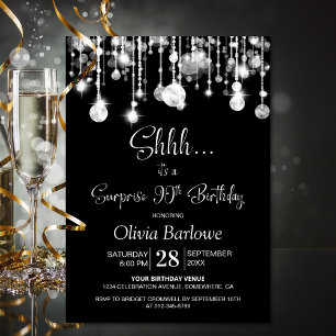 Invitación Black White Surprise Fiesta de cumpleaños número 9