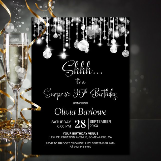 Invitación Black White Surprise Fiesta de cumpleaños número 9 (Subido por el creador)