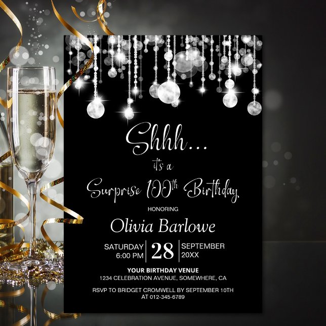 Invitación Black White Surprise Fiesta del centésimo cumpleañ (Subido por el creador)
