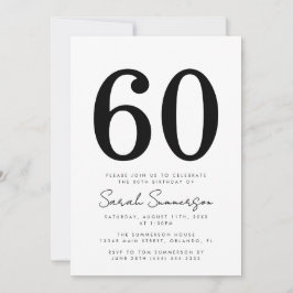 Invitación Black White Typography Sixty 60th Birthday Party