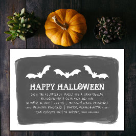 Invitación Black White Watercolor Bats Halloween Party