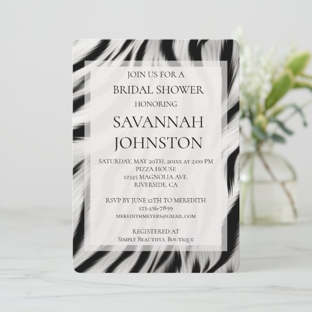 Invitación Black White Zebra Animal Print Bridal (Anverso de pie)