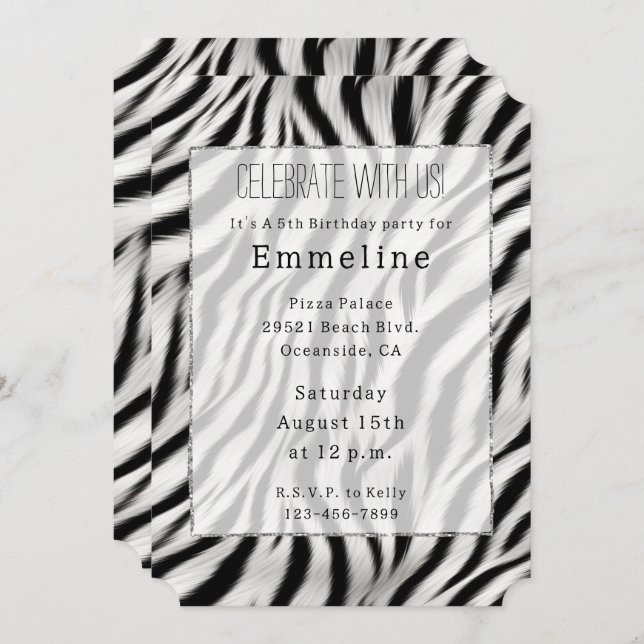 Invitación Black White Zebra Print Animal (Anverso / Reverso)