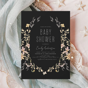 Invitación Black Wildflower Boho Baby Shower Elegant