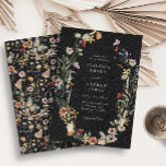 Invitación Black Wildflower Wedding Invitation<br><div class="desc">Black Wildflower Wedding Invitation. This stylish & elegant wedding invitation features gorgeous hand-painted watercolor wildflowers arranged as a lovely wreath with a lovely pattern on the back. Find matching items in the Black Boho Wildflower Wedding Collection.</div>