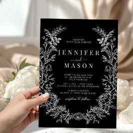 Invitación Black wildflower wreath rustic floral wedding
