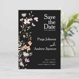Invitación Black Wildflowers Wedding Save the Date