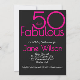 Invitación  Black with Pink Text 50 and Fabulous Birthday  