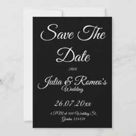 Invitación Black with White Script Save The Date Card 