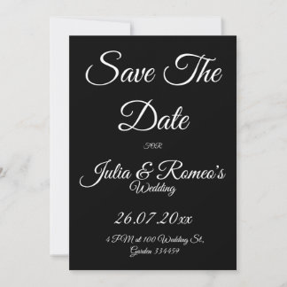 Invitación Black with White Script Save The Date Card 