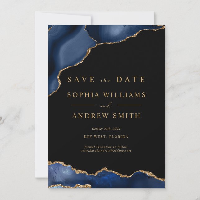 Invitación Black y Navy Gold Save the Date (Anverso)