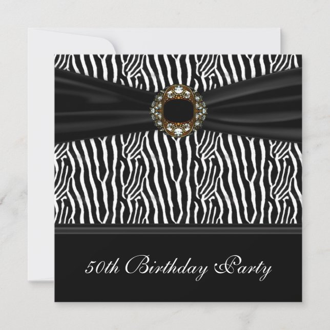 Invitación Black Zebra Jewel Womans 50th Birthday Party (Anverso)