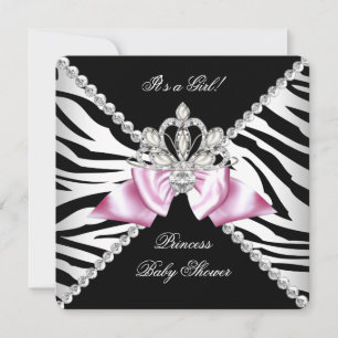 Invitación Black Zebra Rosa Bow Princess Baby Shower 3