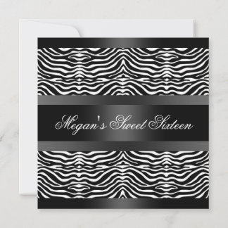 Invitación Black Zebra Stripes Sweet 16 Birthday Invitation