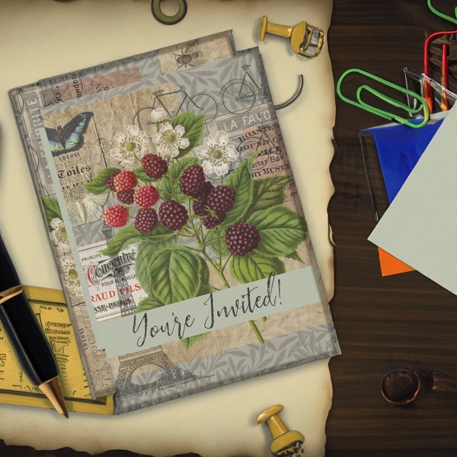 Invitación Blackberries Floral Jardín Flor Mariposa Arte (Subido por el creador)