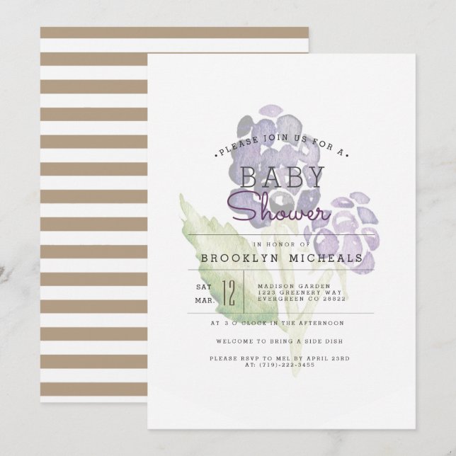 Invitación Blackberry Duo | Fruity Watercolor Baby Shower (Anverso / Reverso)