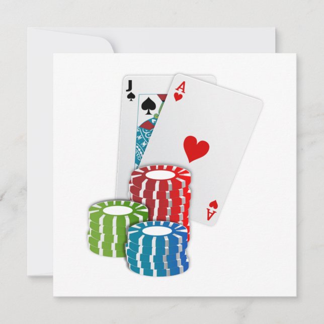 Invitación Blackjack con fichas de póker (Anverso)