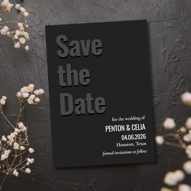 Invitación Blackout Minimalist Wedding Save the Date Card (Subido por el creador)