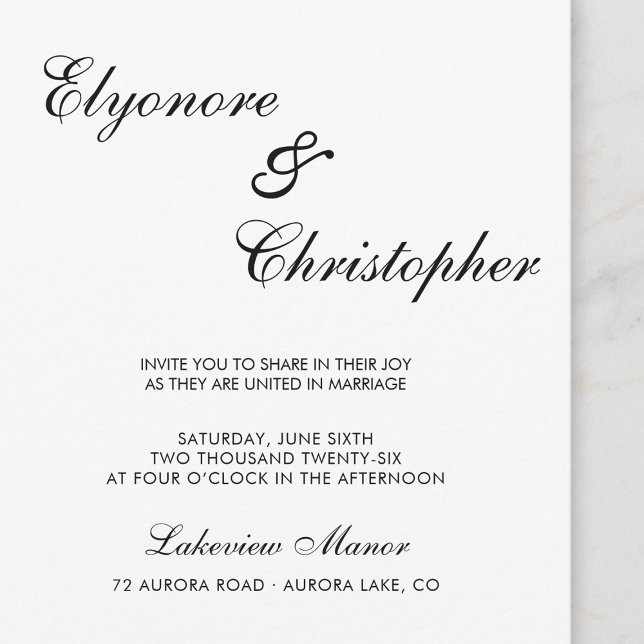 Invitación BlackWhite Classic Timeless Calligraphy Wedding (Subido por el creador)