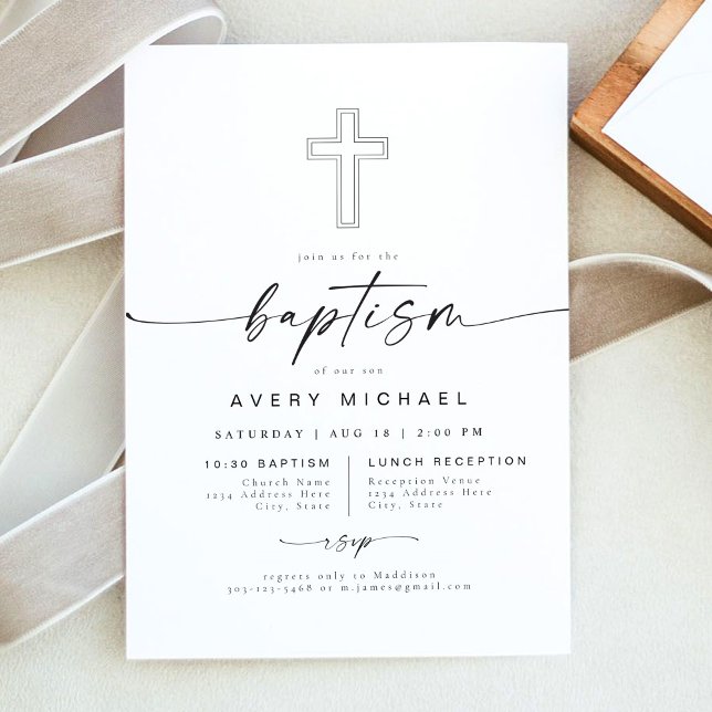 Invitación BLAIR Bautismo Mínimo Moderno de Boho (Subido por el creador)