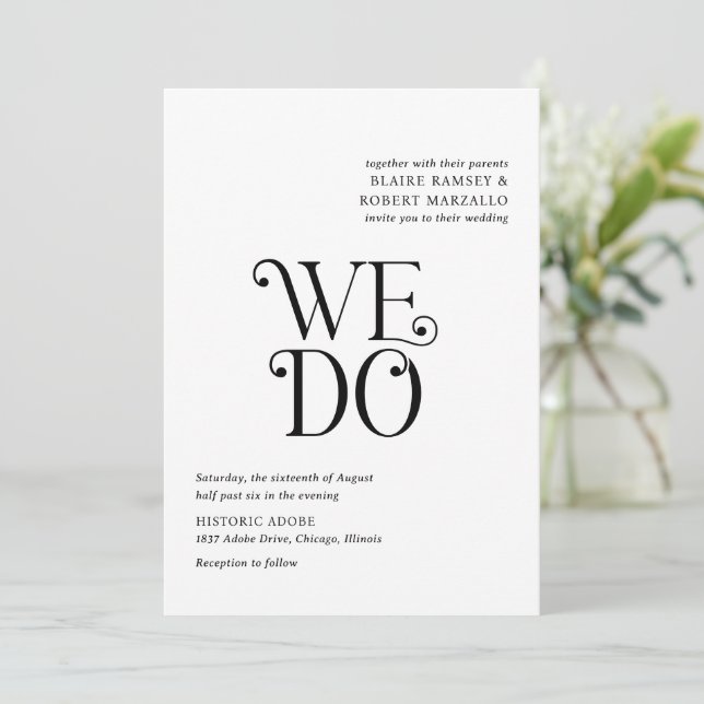 Invitación Blaire Black White Modern Boda (Anverso de pie)