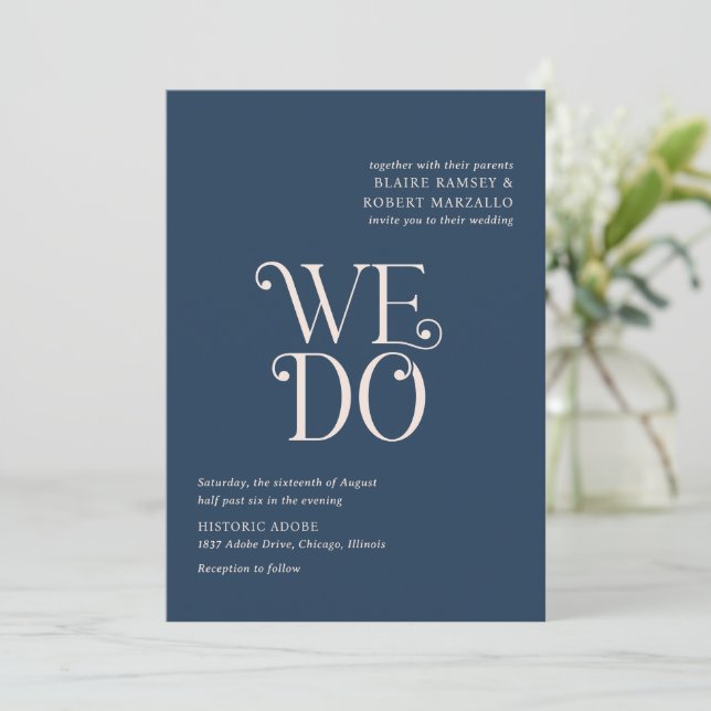 Invitación Blaire Navy Blue Modern Boda (Anverso de pie)
