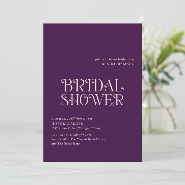 Invitación Blaire Purple Modern Bridal Shower (Anverso de pie)